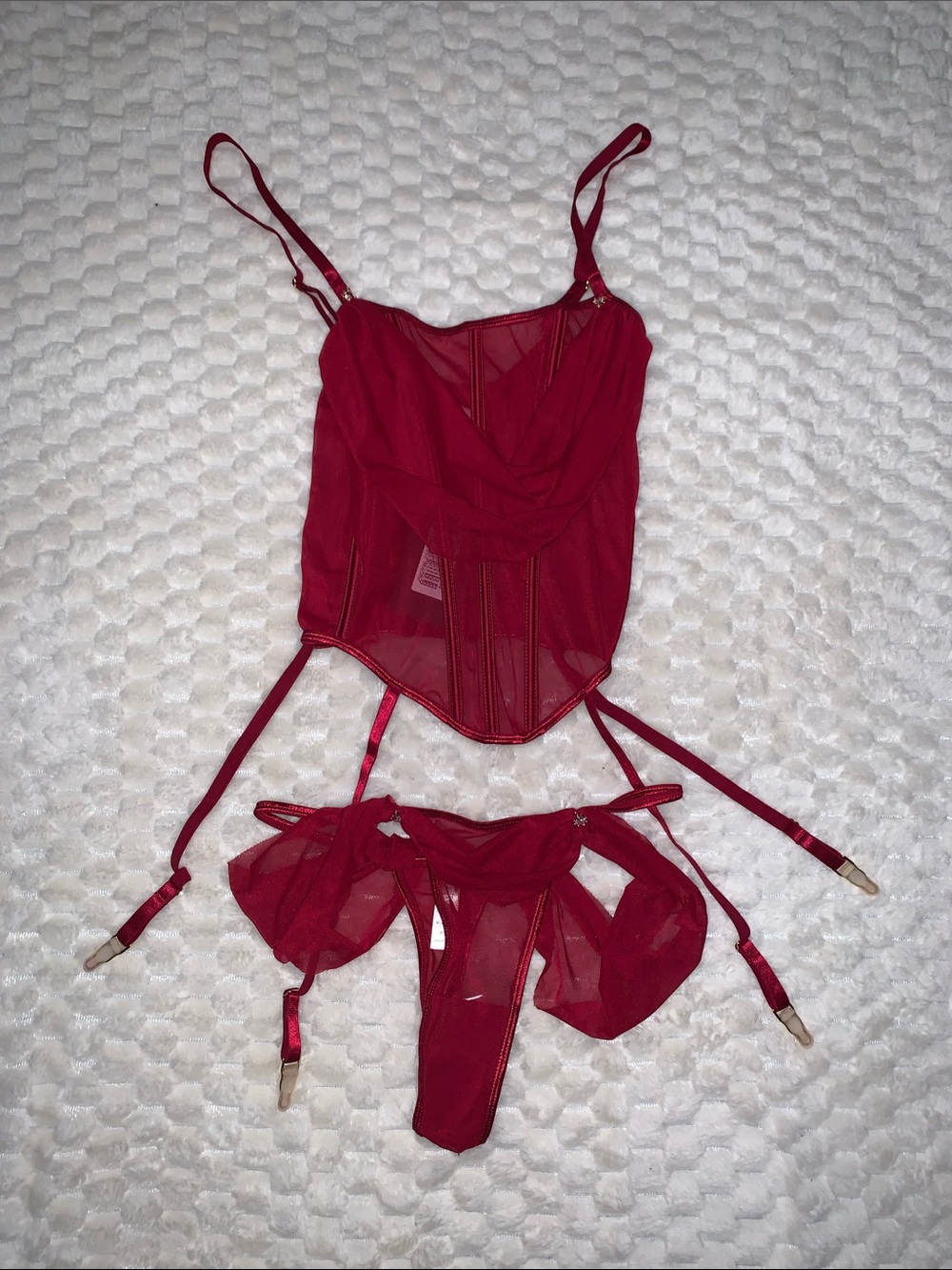 Forplay Red Strappy Sheer Lingerie Set, Size XS, NWT